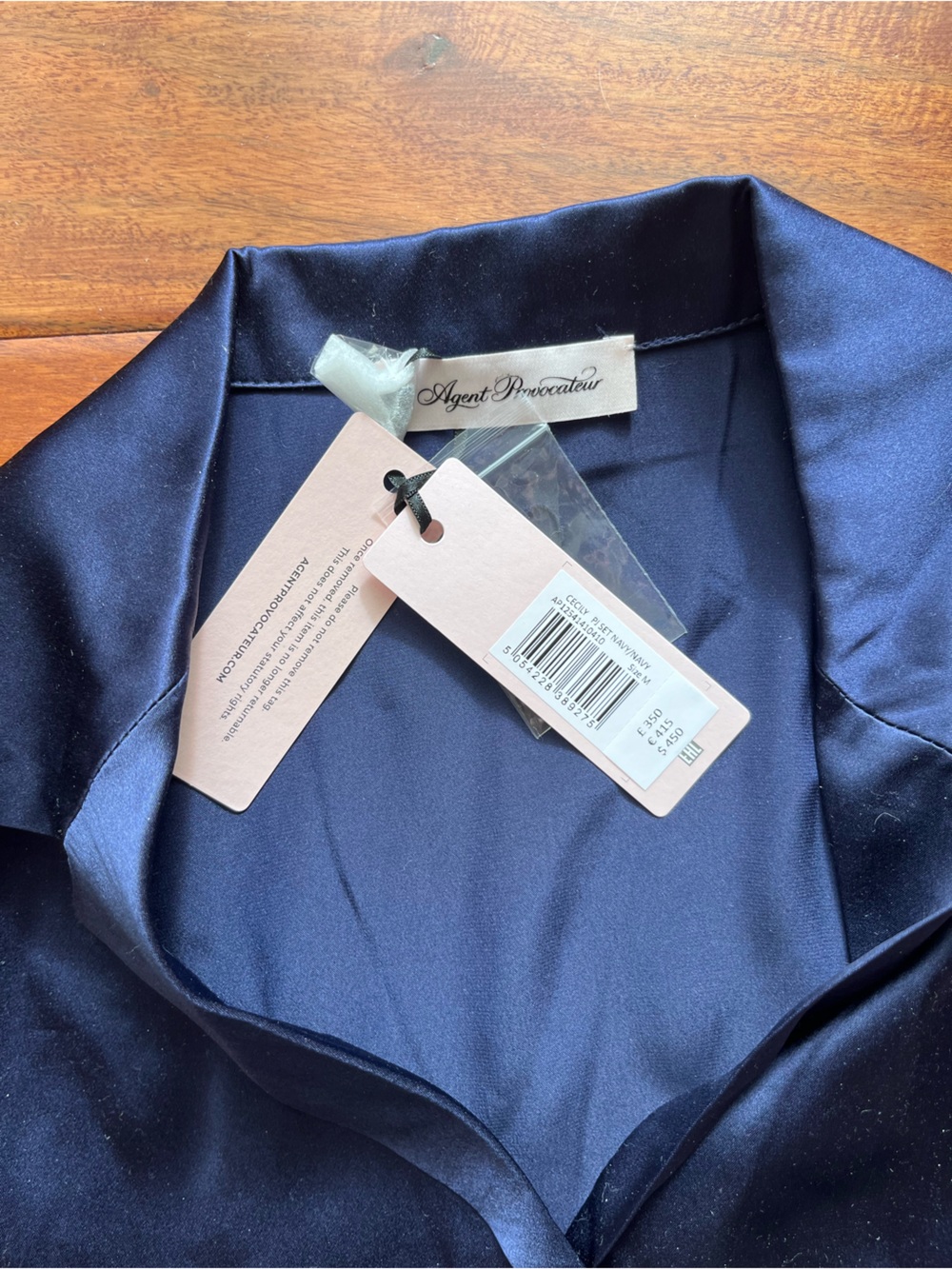 Agent Provocateur Navy Satin Button-Front Pajama Set - Picture 2 of 4